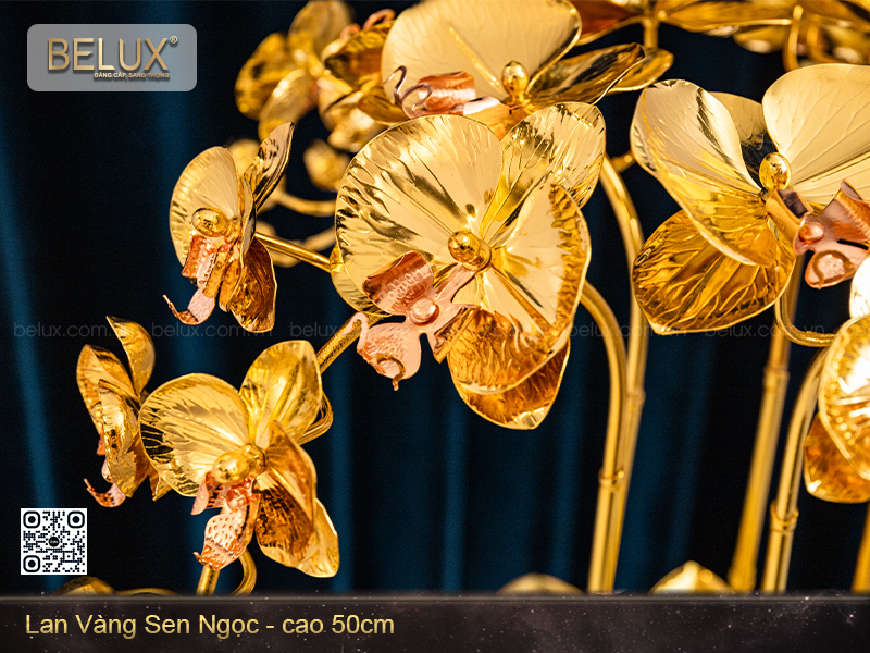 Chậu lan vàng sen ngọc mạ vàng 24k&nbsp;